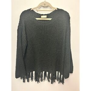 Attard State Black Knit Sweater Fringe Oversized Size L